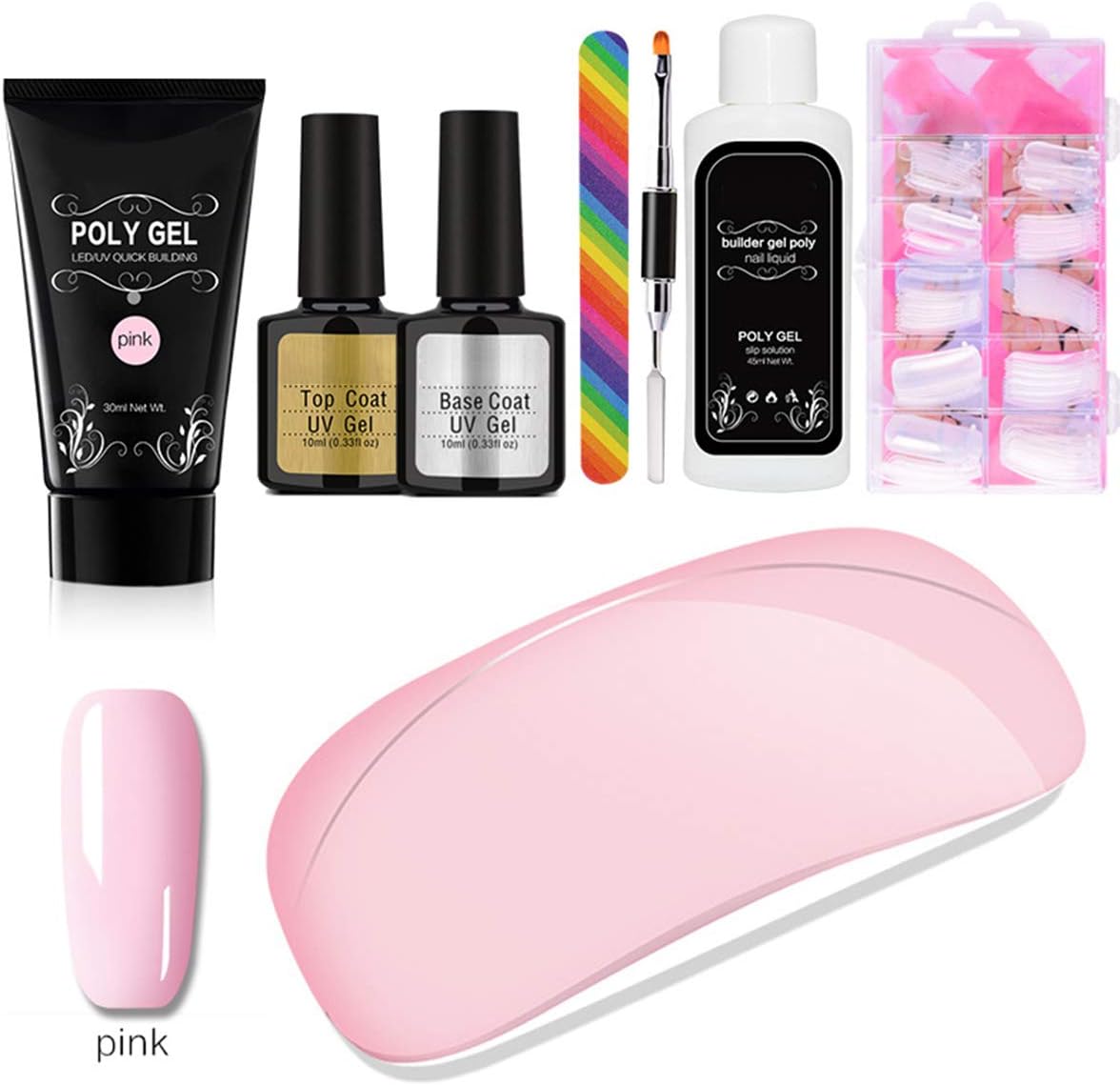 Poly Gel Kit with UV LED Lamp Nail Extension Set Full Cover Nail Tips - Brush,File,Colors Gel,Liquid Polygel Nail Art Manicure Salon Tool