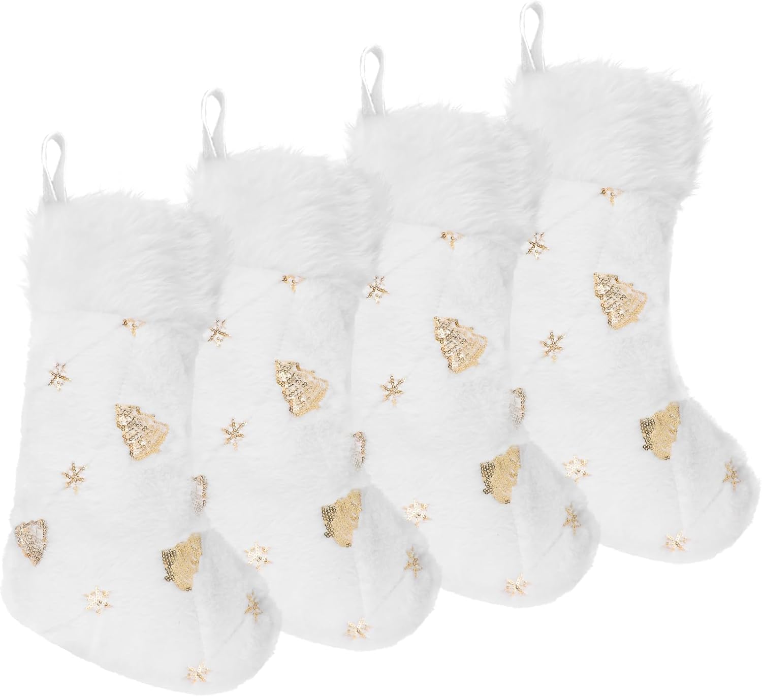 Stockings & Holders - CCINEE 4PCS White Christmas Stockings,18 Inch Large Plush Faux Fur Xmas Stocking with Golden Snowflake Sequin Glitter Snowflake Tree Hanging Stocking for Christmas Tree Wall Fireplace Home Decoration