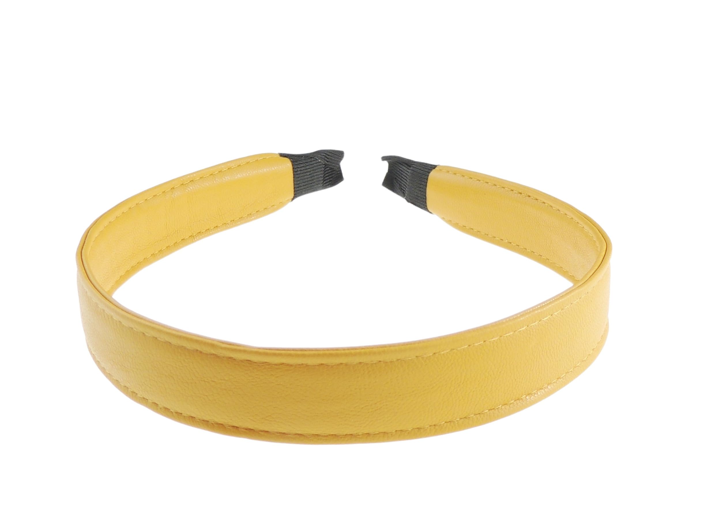 Womens Leather Look Vegan 2cm Stitched Edge Headband Winter Evening Wedding Party Birthday Bridal Christmas Birthday Bridesmaid Alice Band Hair Accessories Hairband (Mustard, One Size)