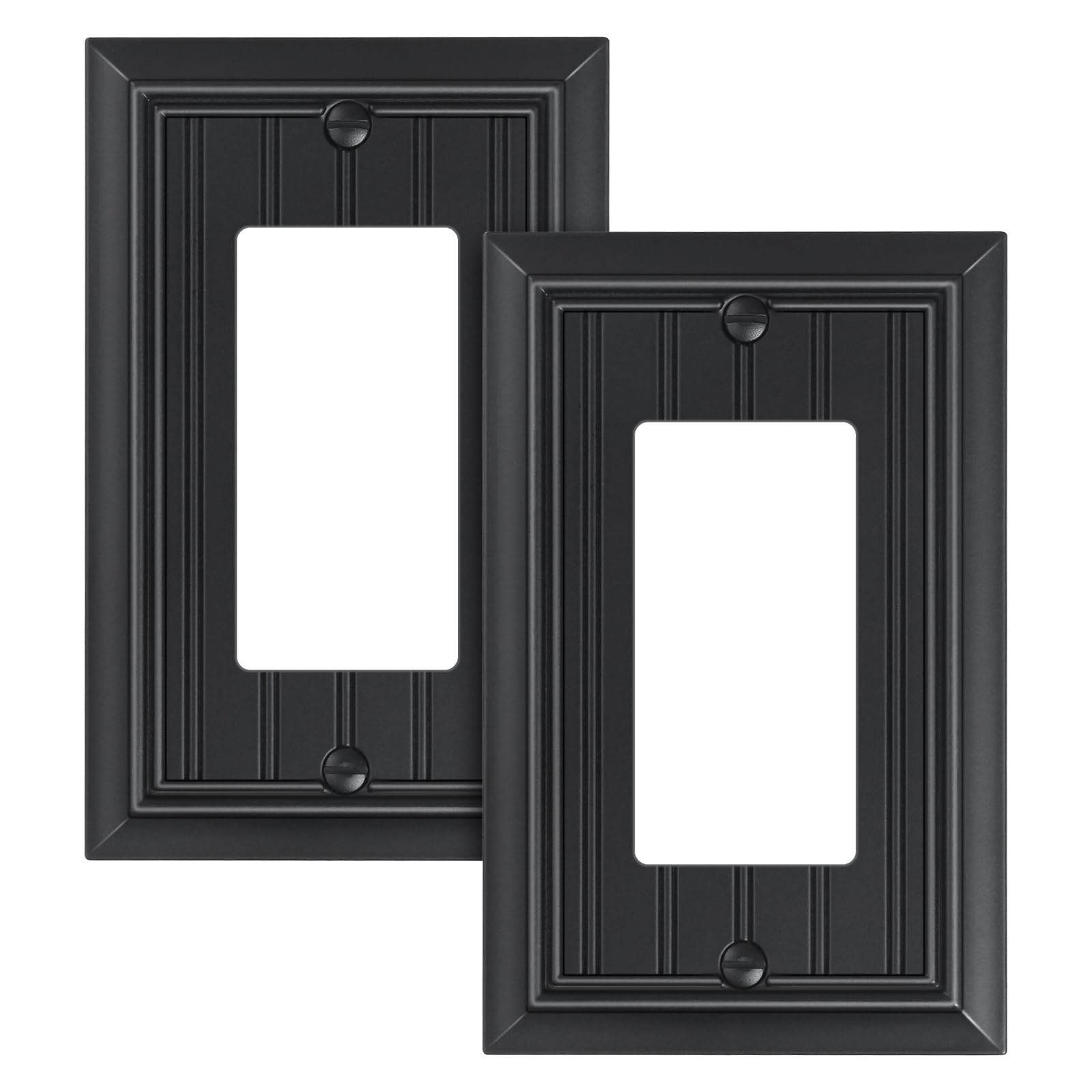 Photo 1 of 2-Pack Classic Beadboard Decorator Wall Plate Cover, Black Decorative Switch Plates and Outlet Covers, Durable Natural Bamboo Fiber Wall Plates for Electrical Outlets, Receptacle, GFCI Outlet