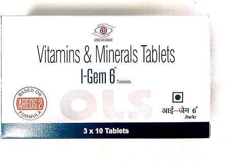 I-Gem 6 for Macular Degeneration, Strain, Dry & Healthy Eyes & Vision Support and Improve Immunity and Antioxidant Protection, Twice Daily (Pack of 3)- 30 Tablets
