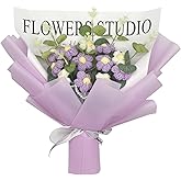 YUNBIAOSEN Completed Crochet Flowers Handmade Knitted Bouquet Crochet Bouquet Kit Knitted Fake Puff Flower, Gift for Mother Wife on Birthday Anniversary (Purple)