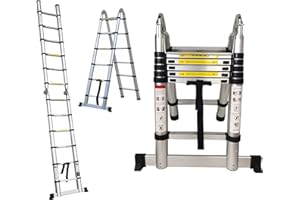 Jupitor Aluminum Telescoping Ladder, 12.5FT A-Frame & Extension, 330Lb Capacity, Silver