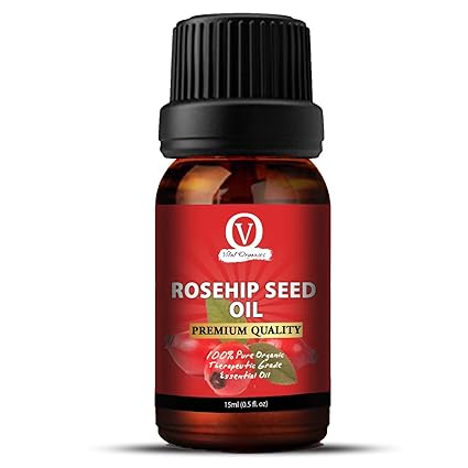Vital Organics 100% Pure, Cold Pressed, Unrefined Therapeutic AAA+ Grade Rosehip Essential Oil for Skin, Hair, Nails, Face and Acne Scars, 15ml