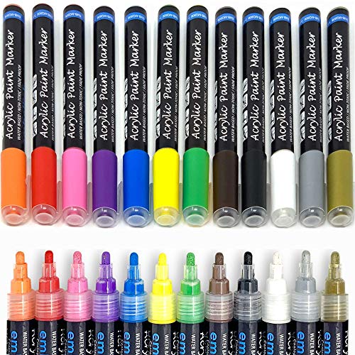 Acrylic Paint Marker Pens, Set of 12 Colors Markers Water Based Paint