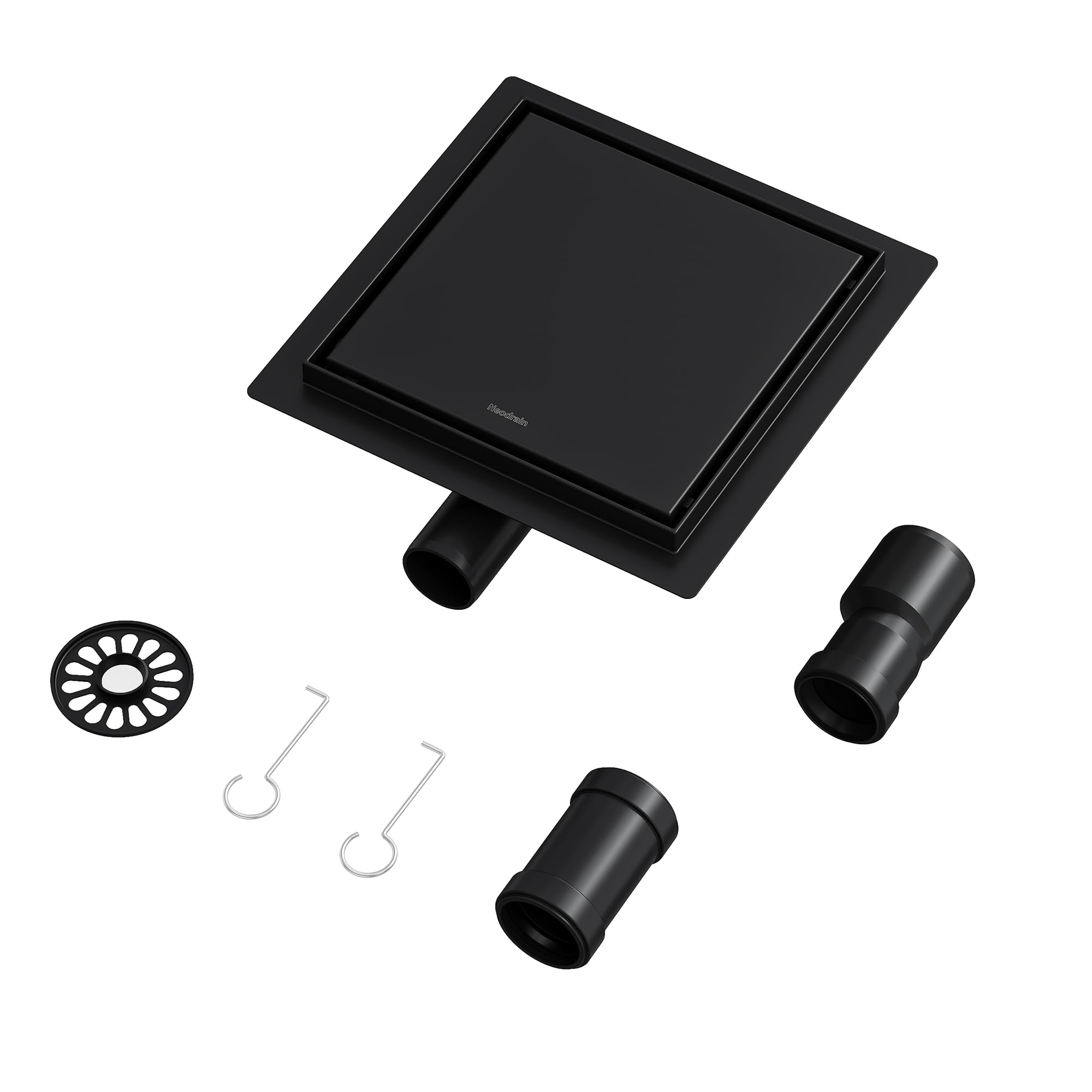 Neodrain Floor Drain Shower Stainless Steel Square Black 20 x 20 cm 2-in-1 Shower Drain with 360° Siphon, Odour Trap and Hair Filter