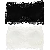 OATIPHO Strapless Lace Bandeau Bra Padded Removable Seamless Tube Bra with 3-Row Buckles Breathable Stretch for Women Off-Shoulder Tops Summer Black