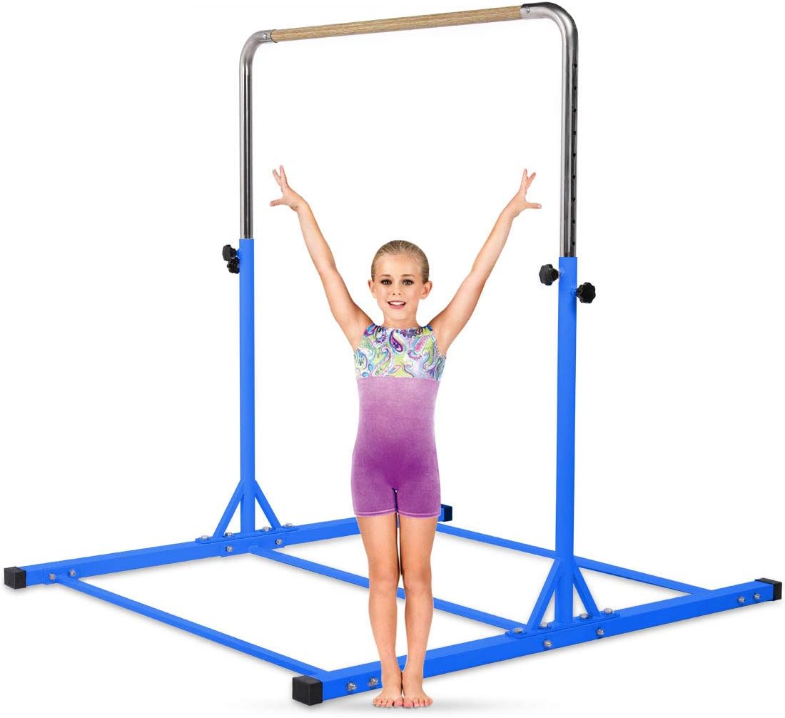 Gymbarpro Gymnastics Junior Training Bar for Kids Height Adjustable Horizontal Kip Bar with Mat Optional for Home