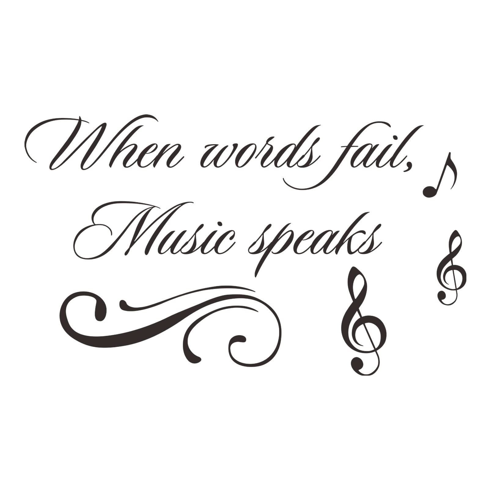 Inspirational Quotes Wall Decals, When Words Fail, Music Speaks - Vinyl Wall Art Stickers Mural for Music Room, Living Room, Bedroom Decoration