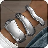 Chunky Gold Bangle Bracelets for Women Trendy Silver Irregular Statement Cuff Bracelets Stack Wide Wire Minimalist Fashion Jewelry