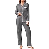 Ekouaer Womens Pajamas Set Long Sleeve Sleepwear Button Down Lounge Set 2 Pieces Soft Nightwear Lace Pjs Set