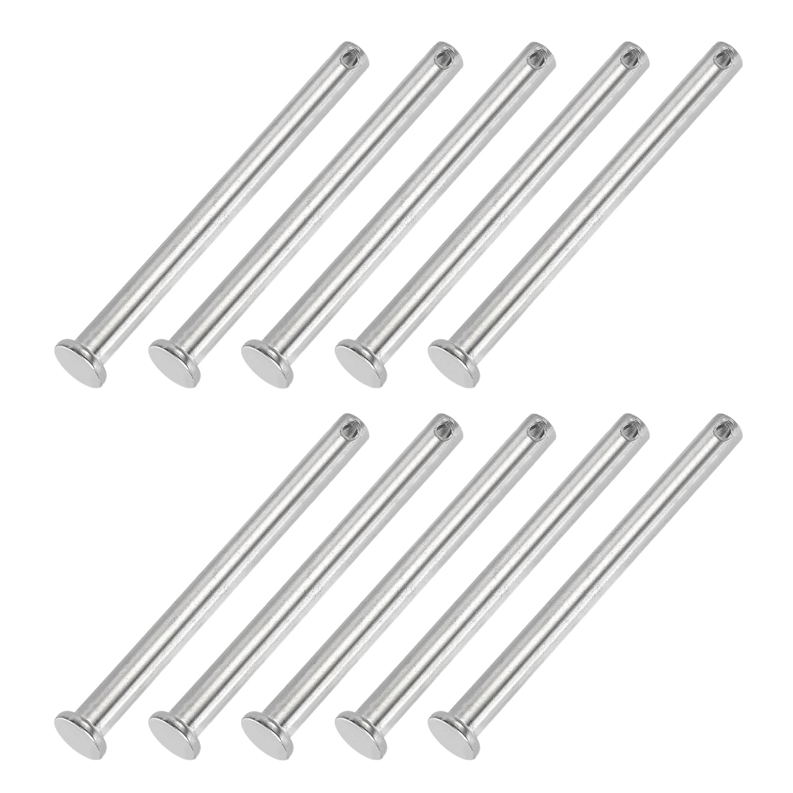 PATIKIL 8 x 100 Mm Single Hole Clevis Pins, 10 Pcs 304 Stainless Steel Flat Head Pin for Hitch Pin Lock Link Hinge Systems, Silver