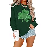 FAYALEQ St Patrick's Day Sweatshirt Women Shamrock Sequin Pullover Clover Hoodie Holiday Long Sleeve Tops