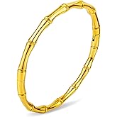 Irideket 14K Gold Plated Bamboo Style Bangle Bracelet for Women, Open Clasp Cuff Gold Jewelry, Dainty Gold Bracelet Trendy Cuff Bracelets for Women, Fashion Jewelry Gift for Daughter Granddaughter Mom Sister Mothers Day Valentine Gift and Christmas
