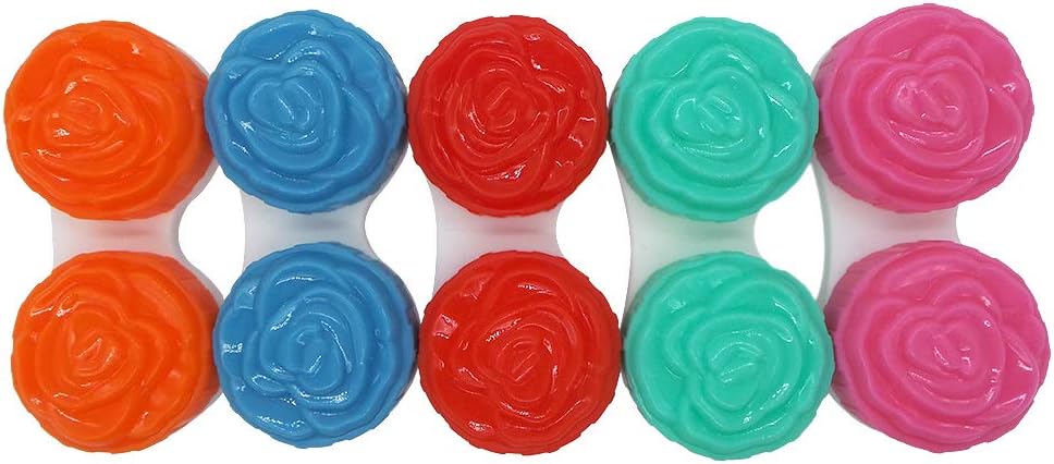 ArRord Contact Lens Case Cute Favorite 3D Roses 5-Pack Colorful Travel Cases Contact Lens Box Holder Container Soak Storage Eyecare Kit