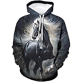 Srcnhim Novelty Gorgeous Starry Sky Thunderbolt Horse Graphic Hoodie Hoodies Psychedelic Aurora Animal Sweatshirts Pullover