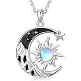 YYB Gothic Sun and Moon Necklace for Women Sterling Silver Moonstone/Labradorite/Turquoise/Black Onyx Valentines Day Gifts for Her