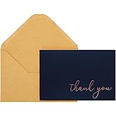 CHRIZ.Z Thank You Cards - Blank 50 Pack Navy Blue Matte Finish Cards with Rose Gold Foiled Thank You Printed with 52 Kraft Envelopes 4" x 6" - for Wedding Bridal Shower Baby Shower Birthday Party