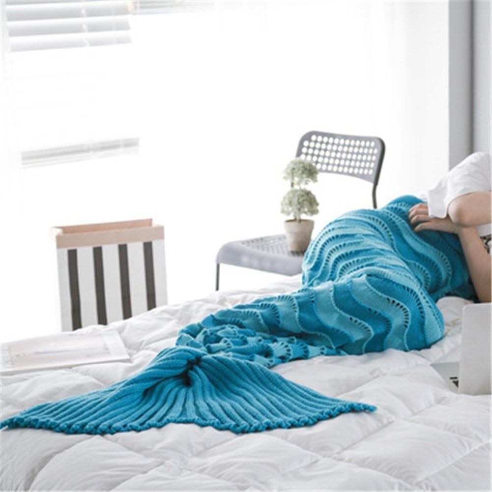yue-couverture Mermaid Tail Adult Adult Warm Knit Blanket Sofa Living Room Bed Room Modern blue
