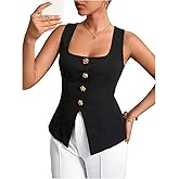 GORGLITTER Women's Button Down Blazer Vest Top Trendy Dressy Square Neck Sleeveless Business Casual Suit Vest Waistcoat