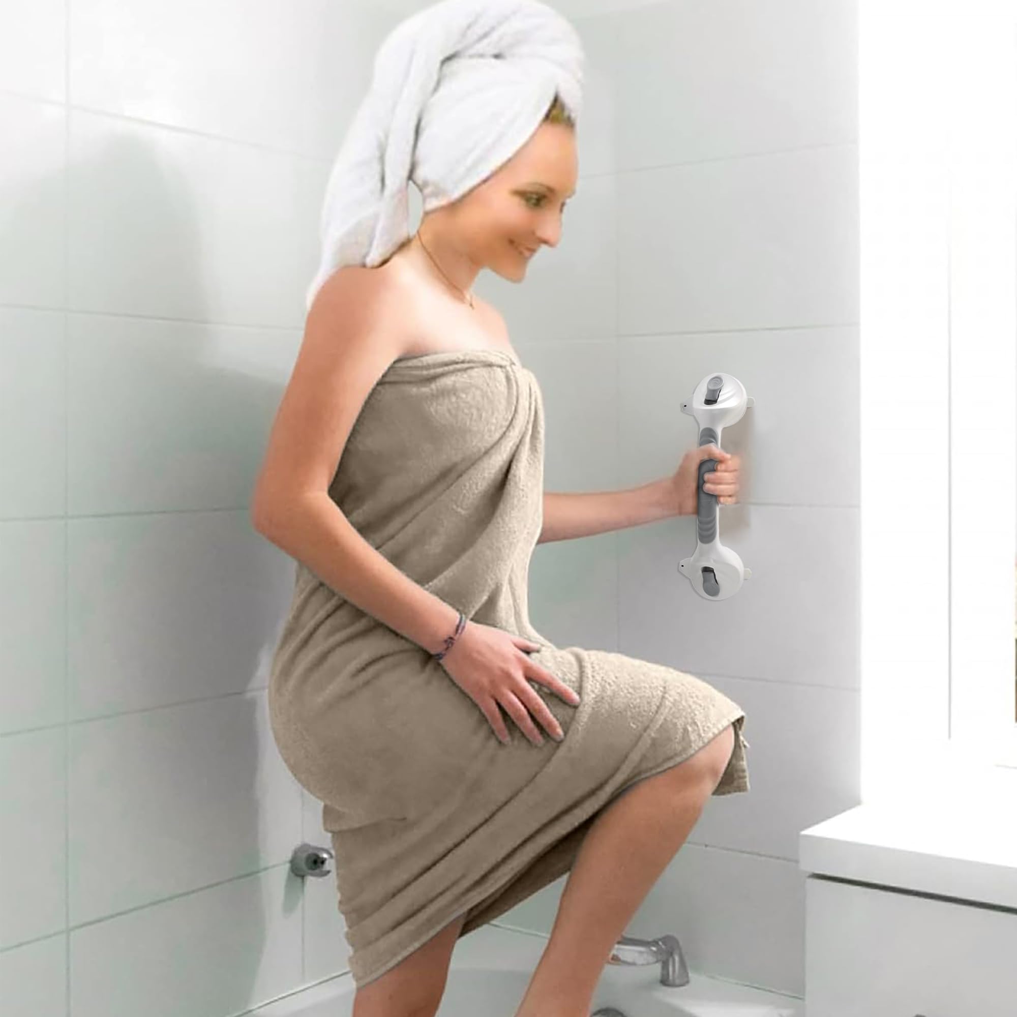 Rackickyer Grab Bars for Bathtubs and Showers, 2 Pack 15 Inch Shower Handles, Strong Suction Grab Bar for Shower, Anti-Slip Shower Grab Bars for Seniors, Bathroom Handicap Grab Bars with Indicators