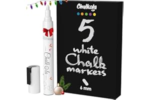 Chalkola White Chalk Markers for Blackboard, Chalkboard Sign, Window, Bistro, Car, Glass (5 Pack 6mm) - Liquid Chalkboard Markers Erasable - Paint Chalk Pens Washable Ink Reversible Tip
