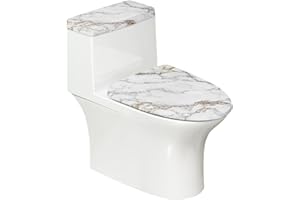 Maiyoinou Toilet Tank Lid Cover and Toilet Seat Lid Cover with Elastic Bottom Toilet Covers 2 Pieces Set Universal Fit Toilet Top Covers Home Indoor Decoration, White Marble Print