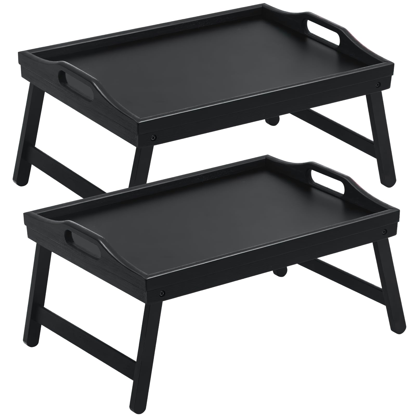 Photo 1 of 2 Pack Bed Tray Table Breakfast Trays Serving Tray Bamboo Bed Laptap with Floding Legs Handles and Phone Holders