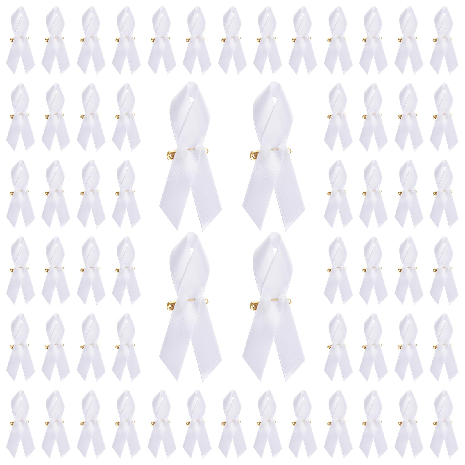 WANDIC Ribbon with Safety Pins, Cancer Awareness Pins Ribbon Brooch for Party Event Supplies Clothing Decoration (200, white)