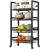 LEAIJIAFY 4-Tier Metal Rolling Cart with Removable Grid Shelves, Lockable Wheels & Handle for Kitchen, Bathroom, Office Stora