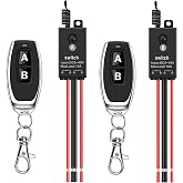 Meskliu 12v Remote Control Switch,2 Way Mini Wireless Switches,DC 12V/24V/48V/10A Relay with 328FT Long Range,Wireless RF Switch for Motor,Lamps,LED Lights,Fans(Normally Closed)