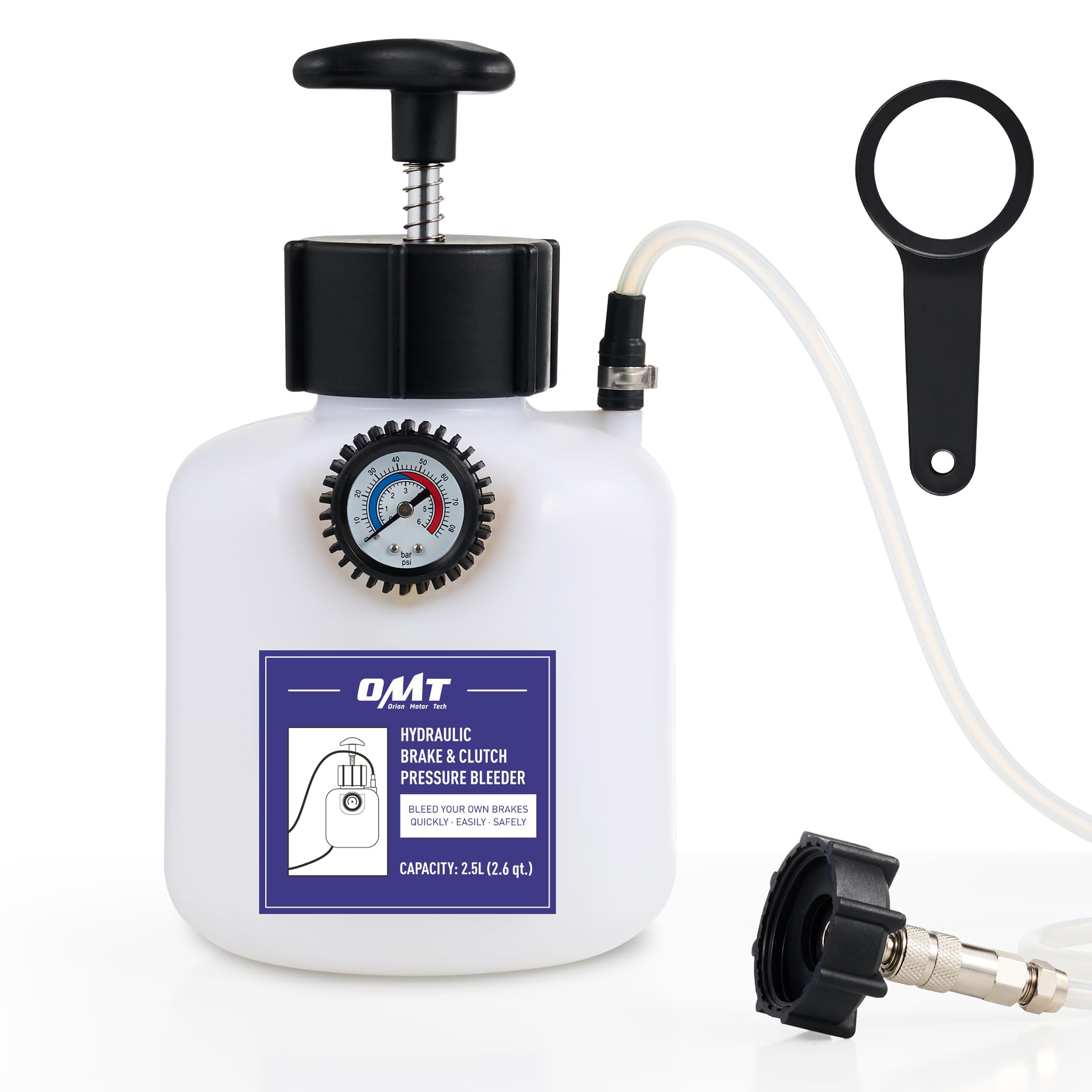 Photo 1 of Orion Motor Tech Brake Bleeder Kit, One Person 2.5L Brake Fluid Extractor Compatible with Ford VW BMW More, Brake Pressure Bleeder with 2.6qt Bottle Vacuum Gauge Hose Cap Wrench & European Adapter