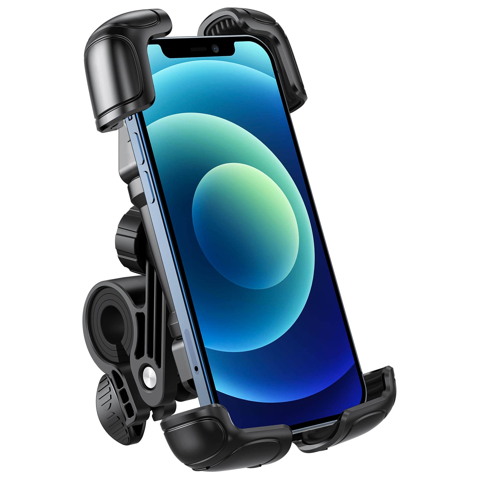 OMOTON Super Stable Thickened Bike Phone Mount Holder, One-Hand Operation 360°Rotatable Anti-Shake Mobile Phone Holder for Motorcycle Bicycle, with Safe Lock for iPhone , 4.7"-7.1" Cell Phones