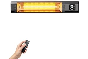 NFCCRA Wall-Mounted Electric Patio Heater, 34" 1500W Infrared Heater With Motion Sensor, IPX5 Waterproof, 9 Heat Level & 9H Timer, Indoor & Outdoor Heaters for Patio, Backyard, Garage, and Decks