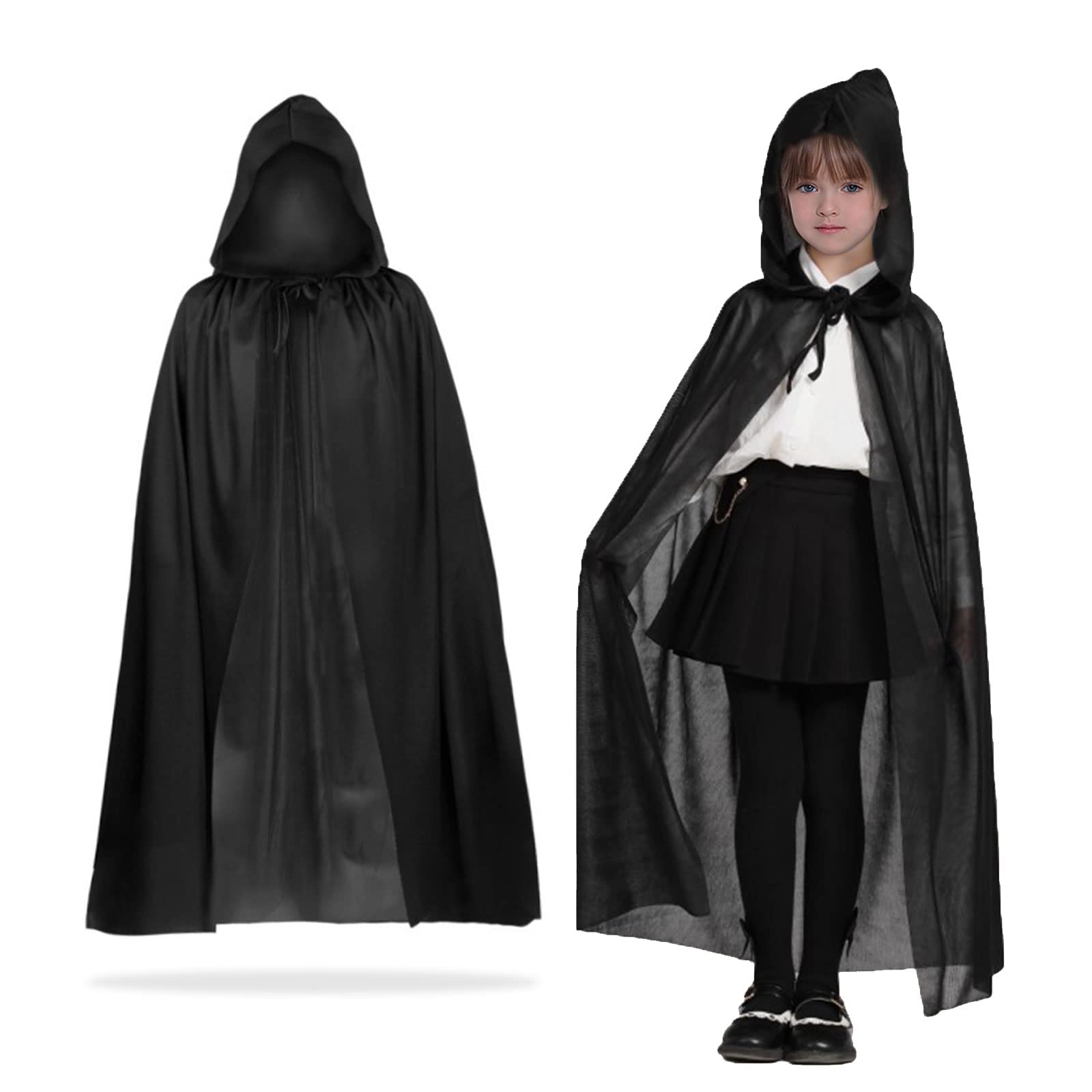 MIVAIUN Black Cape Halloween Hooded Witch Cosplay Accessories Adult/ Fancy Dress Costume, Adult cape, Cloak Party Dress, Masquerade, Family (Black,90cm) (MIVAIUN - XXDP-90)