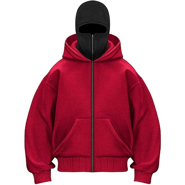 Chaos World Mens Balaclava Hoodie Double Hooded Zip Jacket Chaos World Mens Balaclava Hoodie Double Hooded Zip Jacket
