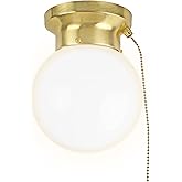 Ultralux 6" Utility LED Glass Flush Mount with Pull Chain - Globe Light Fixture - 500 Lumens 3000K Light Fixture for Closet, 
