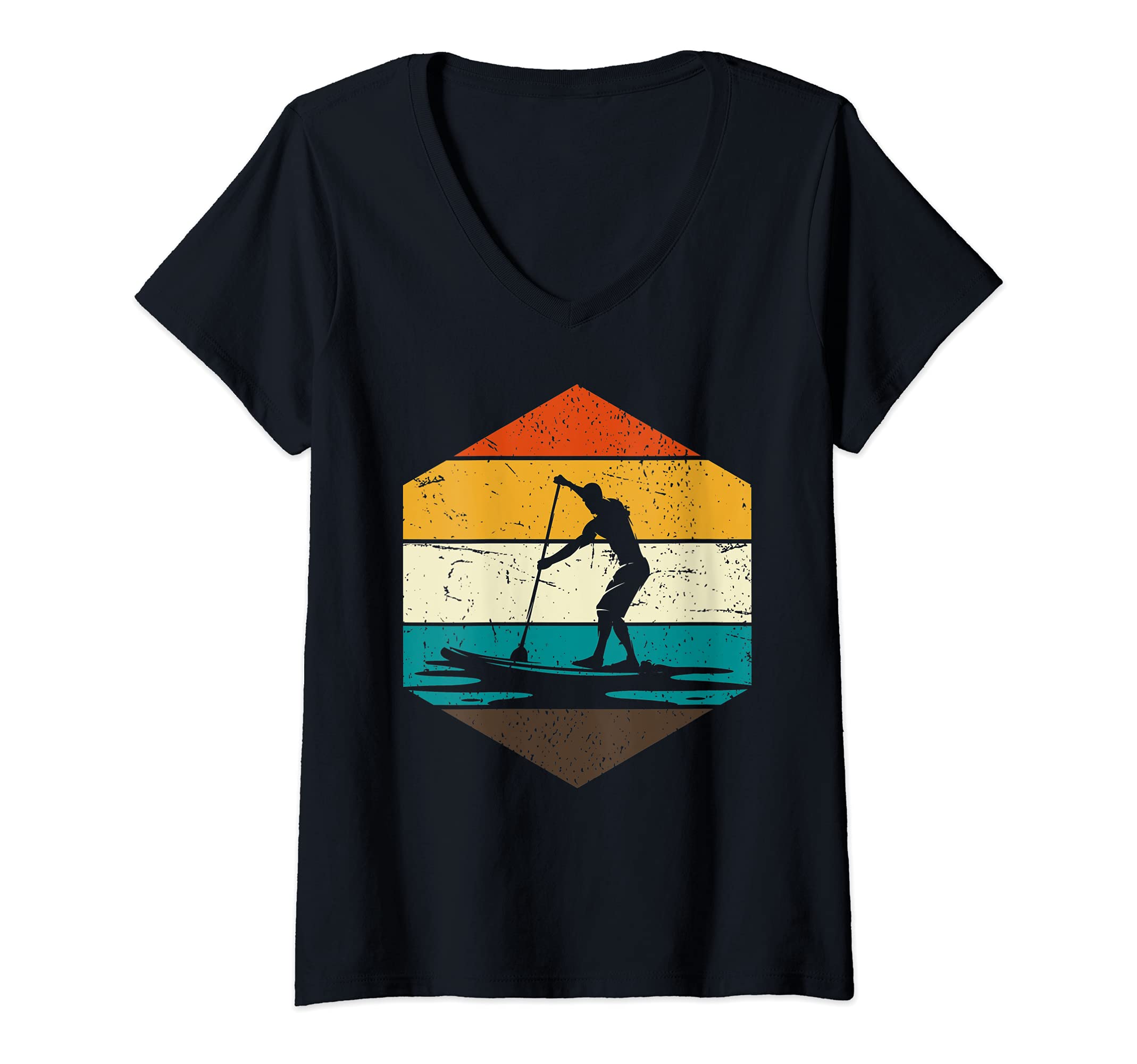 Womens Retro Paddler Stand Up Paddling Paddleboarder Sports SUP V-Neck T-Shirt