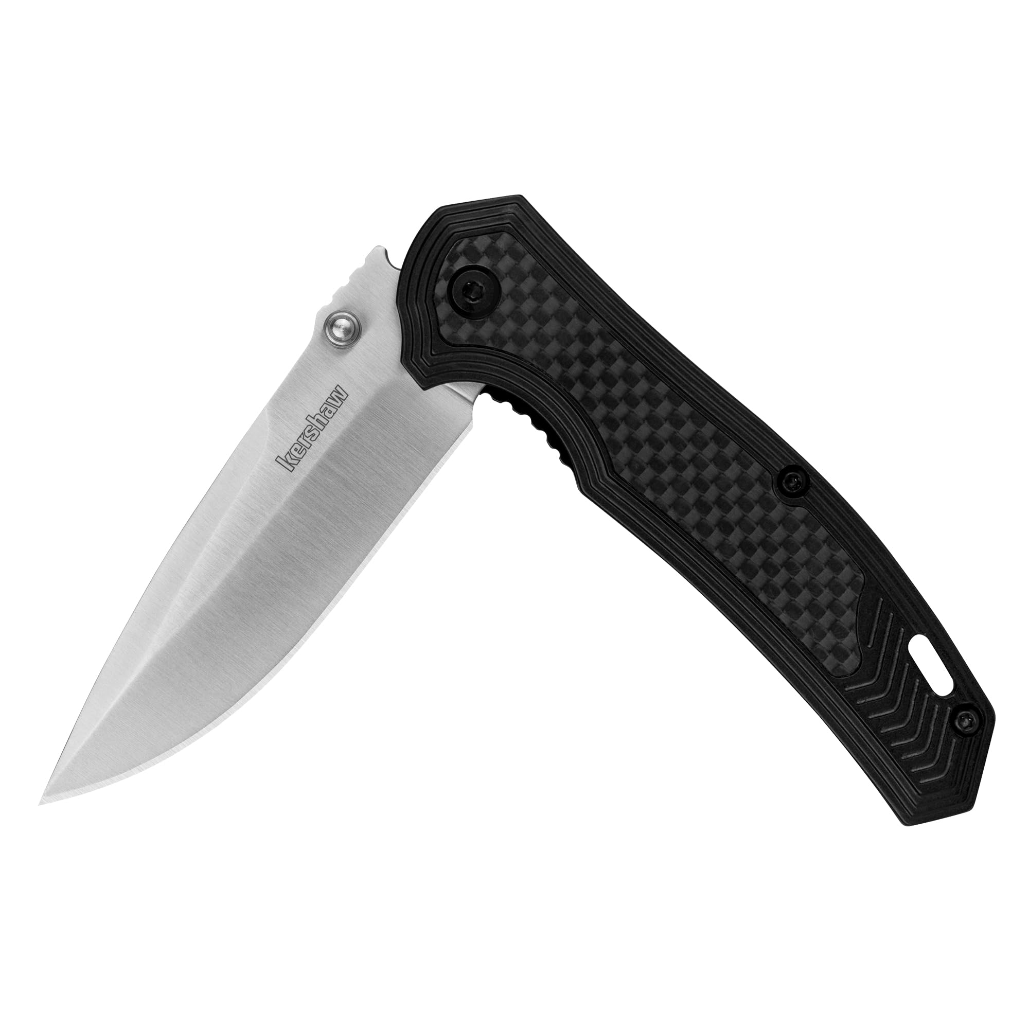 Kershaw Fringe Folding Pocket Knife, Satin 3-inch 8Cr13MoV Stainless Steel Blade with Black Carbo-Nitride Coating, Carbon-Fiber Insert; Pocketclip Image