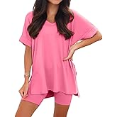 Ophestin Women's 2 Piece Lounge Sets Short Sleeve Track suits Pajamas Oversized T Shirts Top Shorts Matching Set Outfits
