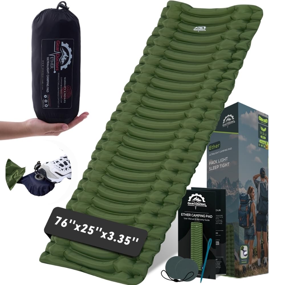 Photo 1 of GearDoctors® Ether Ultralight Sleeping Pad 17.5oz – Compact Camping Air Mattress – Inflatable Sleeping Mat for Backpacking, Hiking, Tent, Outdoor Travel