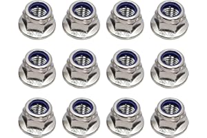 STORMCUBE M10x1.5mm DIN6926 Flange Nylon Lock Nuts 12 Pack 304 Stainless Steel Hex Locknuts Full Thread for Industrial Construction Fasteners