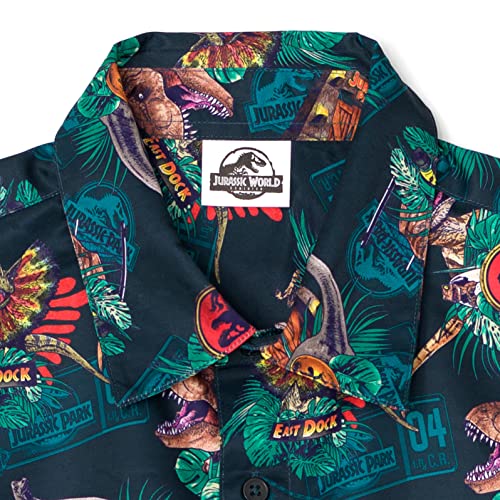 Jurassic World Park TRex Mens Hawaiian Button Down Dress Shirt Adult's