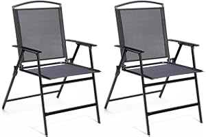 Bylring Outdoor Folding Patio Dining Sling Chairs Set of 2 with Armrest Black Foldable Portable Patio Chairs for Lawn Garden Balcony Living Room Furniture