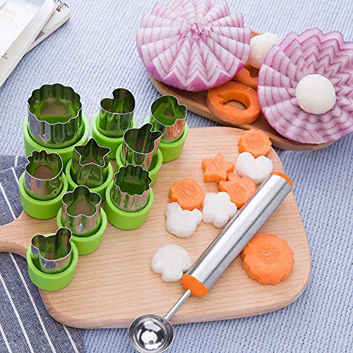 TIMGOU 12 Pcs Vegetable Fruit Cutter Shapes Set with Melon Baller Scoop