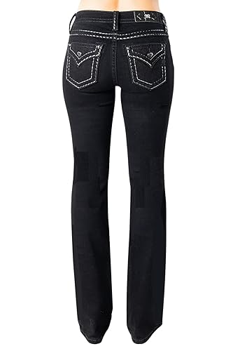 Miss Me Women's Mid Rise Metallic Stitch Border Bootcut Jeans with