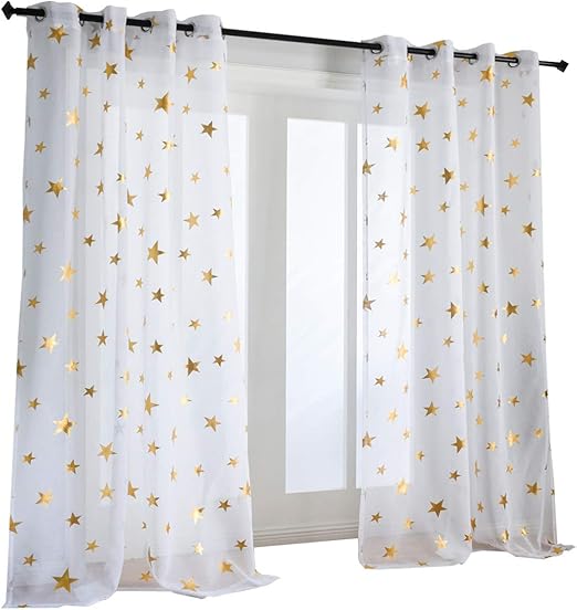Amazon Com Kotile Gold Star Print Voile Sheer Curtains For Girls