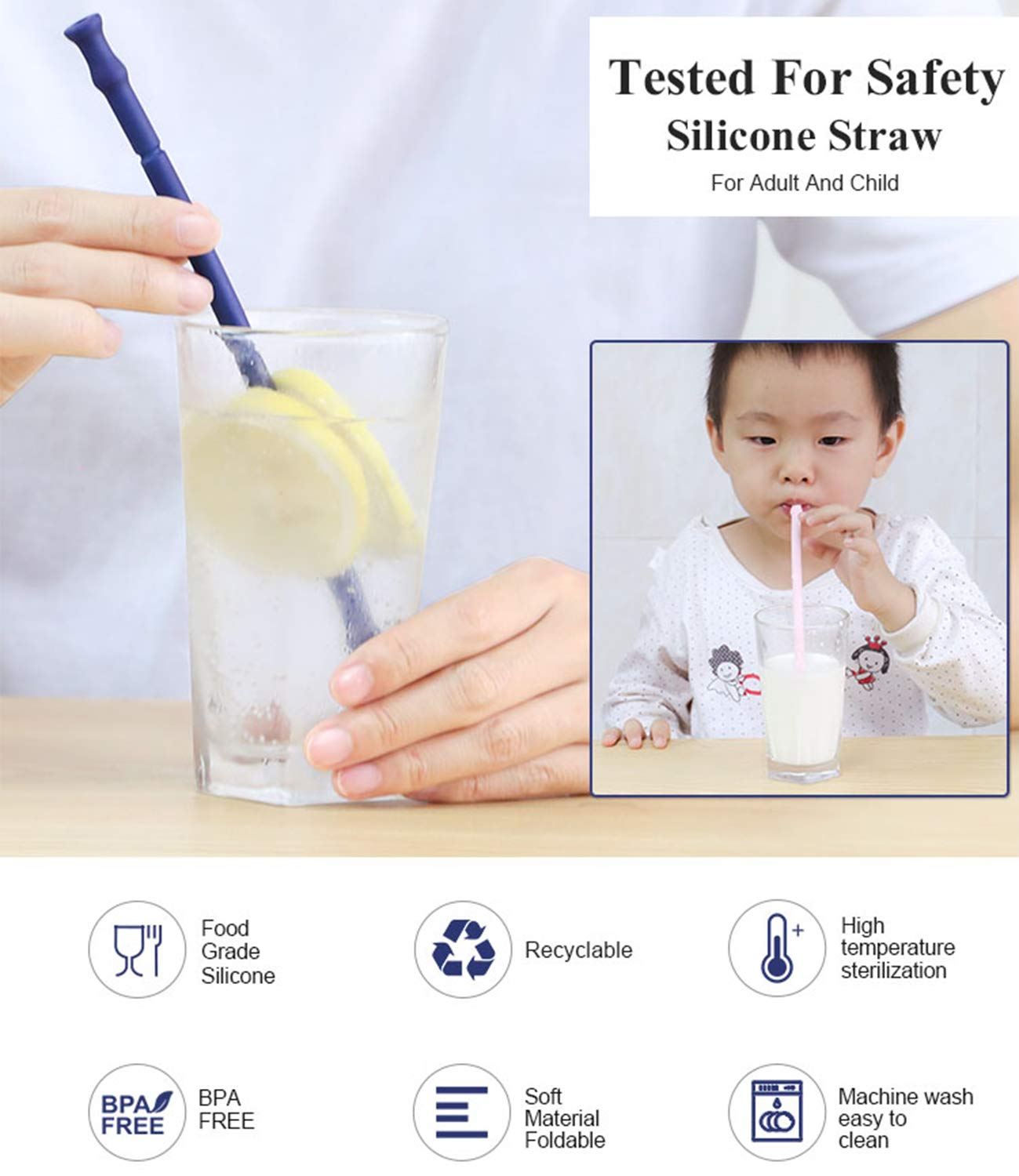 Collapsible Reusable Straws-RUCACIO Folding Drinking Straws Medical-Grade Food-Grade Reusable Drinking Straws Portable Straw with Hard Case Cleaning Brush(1 pack)