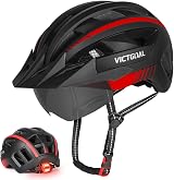 Victgoal Bike Helmet with Magnetic Goggles Visor LED Light Black Red L 57-61 cm