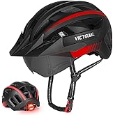 VICTGOAL Bike Helmet for Men Women with Led Light Detachable Magnetic Goggles Removable Sun Visor Mountain & Road Bicycle Helmets Adjustable Size Adult Cycling Helmets